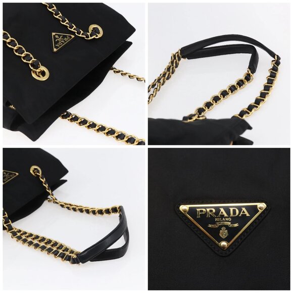 PRADA Chain Shoulder Bag Nylon Black Gold Auth 148283 - Picture 16 of 16